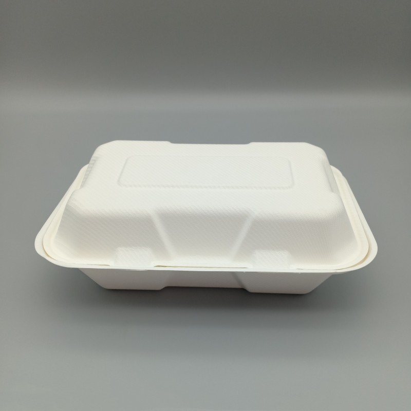 Bagasse 9"x6" disposable food container clamshell
