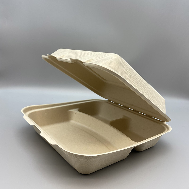 10 inch 3 Compartments Biodegradable Sugarcane Take Out Container
