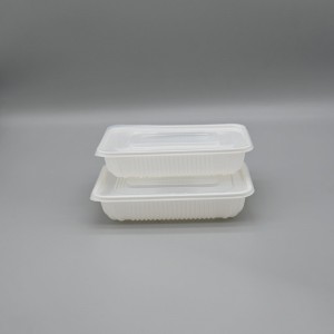 Eco-friendly 550ml PLA food container, compostable and sustainable.