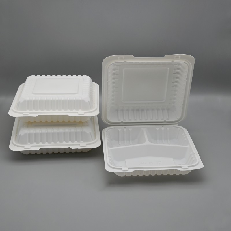 Disposable degradable 9inch 3coms cornstarch bento clamshell lunch box