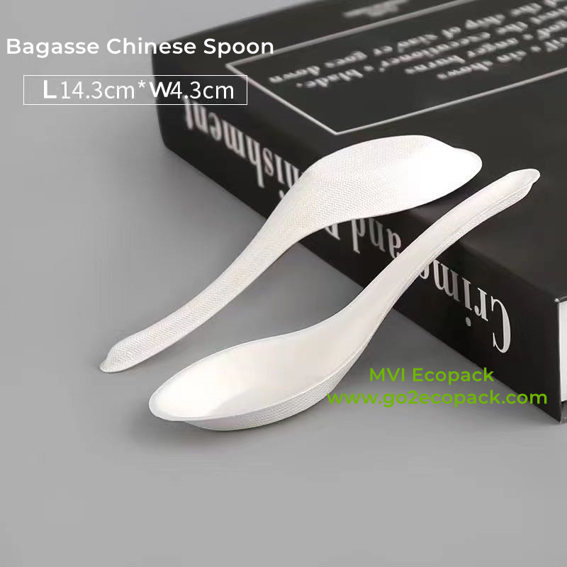 Bio Disposible Compostable Sugarcane Pulp Bagasse Cutlery Chinese Spoon
