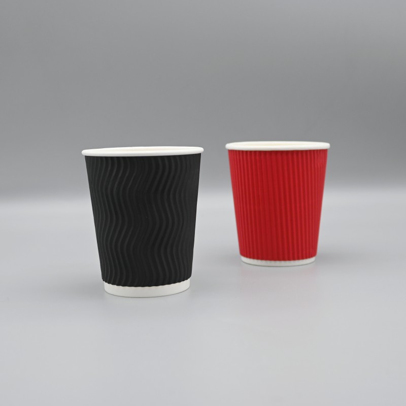 Wholesale 8oz Double Wall Paper Cup Ripple Biodegradable Coffee Cup