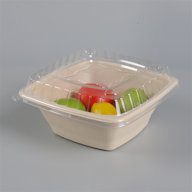 42oz/32oz/24oz/16oz Compostable Square bagasse bowl with PET Lid