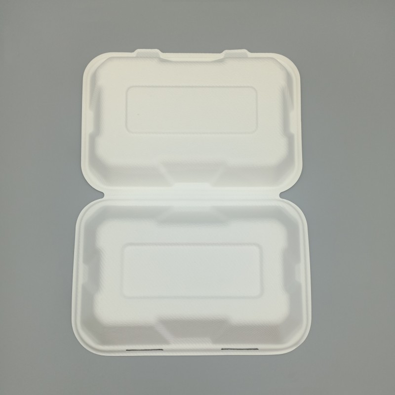 Bagasse 9"x6" disposable food container clamshell