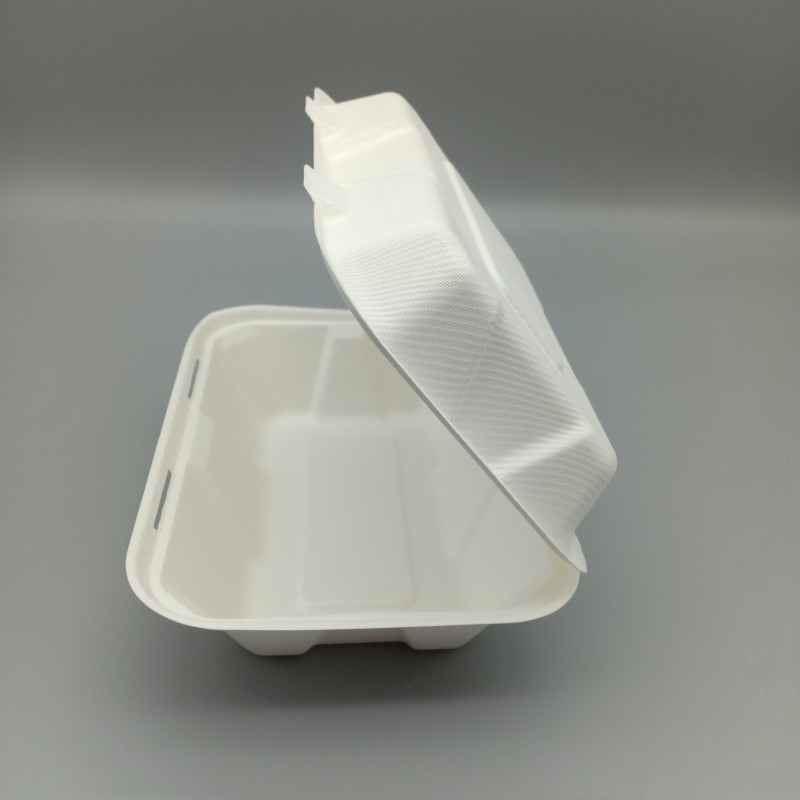 Bagasse 9"x6" disposable food container clamshell
