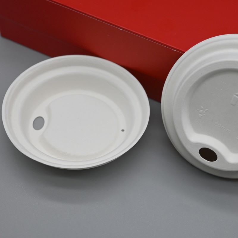 80mm bagasse cup lid, biodegradable for sustainable coffee takeaway.