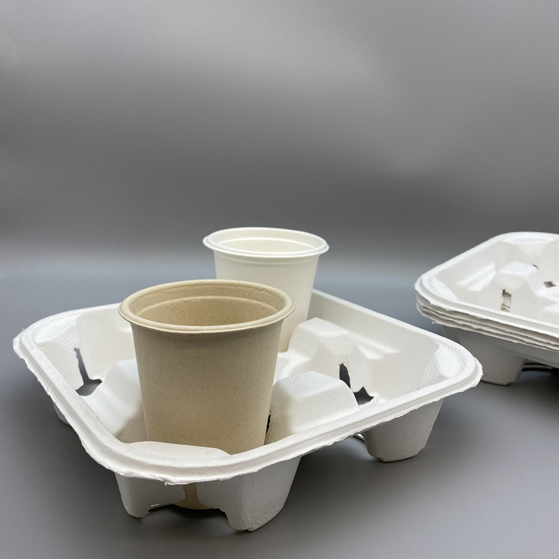 4 Compartments Sugarcane Bagasse Cup Holder | Belgrade Cup Tray
