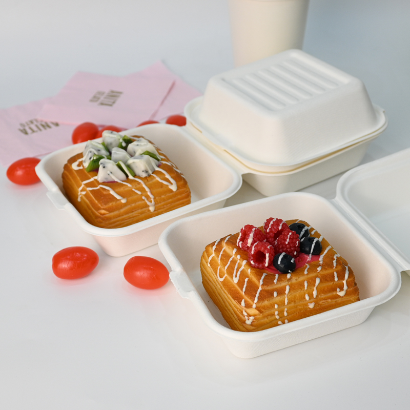 6 inch Biodegradable Sugarcane Bagasse Burger Box Food Packaging