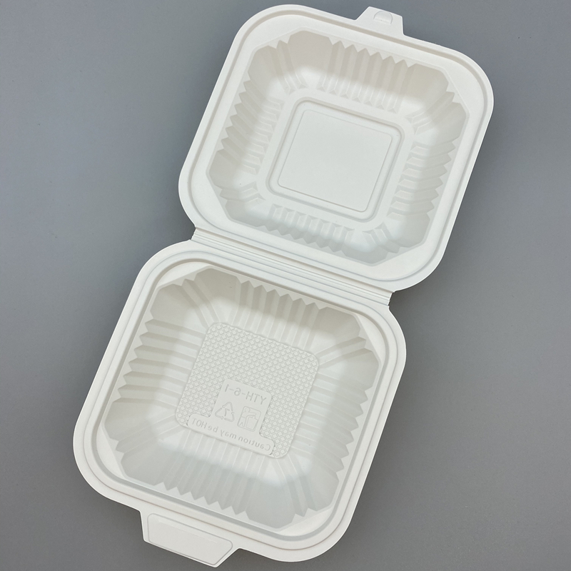 500ml cornstarch burger box, microwave-safe for eco-friendly takeaway packaging.