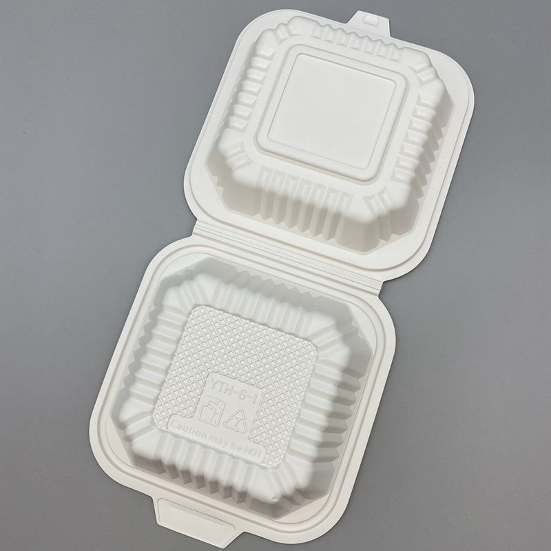 500ml cornstarch burger box, microwave-safe for eco-friendly takeaway packaging.