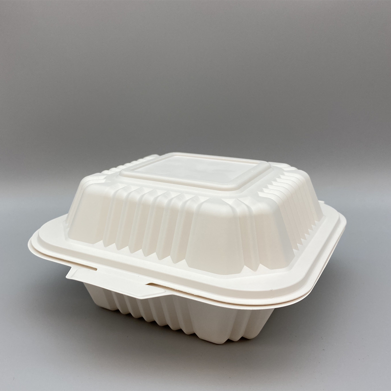 500ml cornstarch burger box, microwave-safe for eco-friendly takeaway packaging.