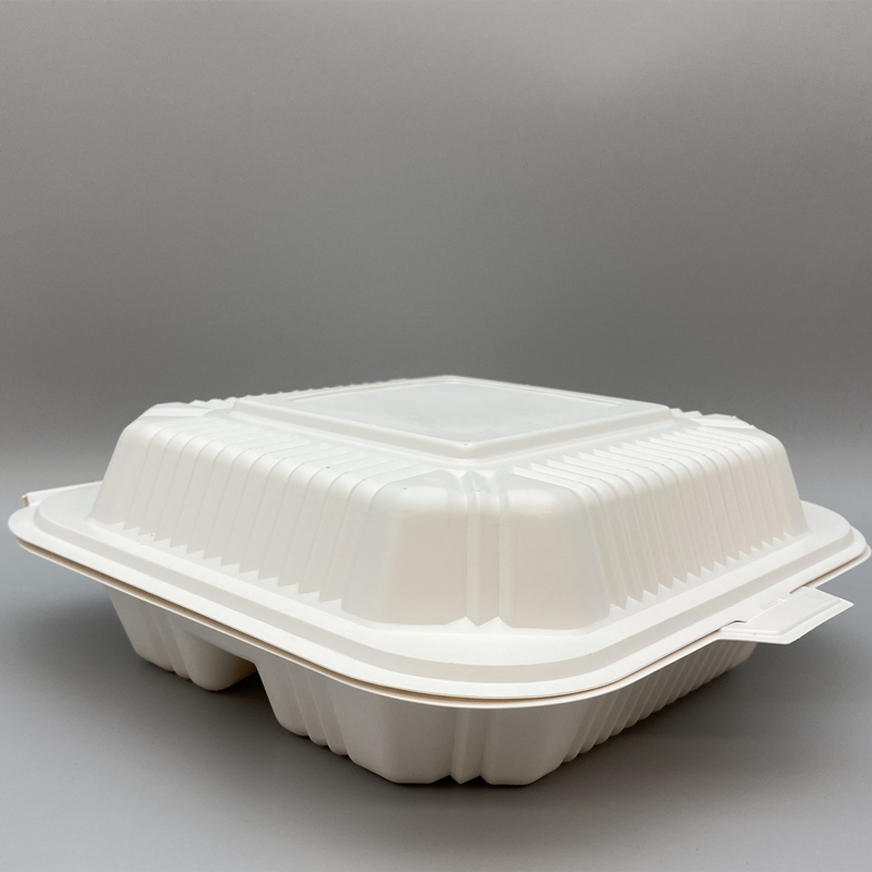 HeloGreen Eco-Friendly Cornstarch Takeout To-Go Hinged Food Containers - Microwa