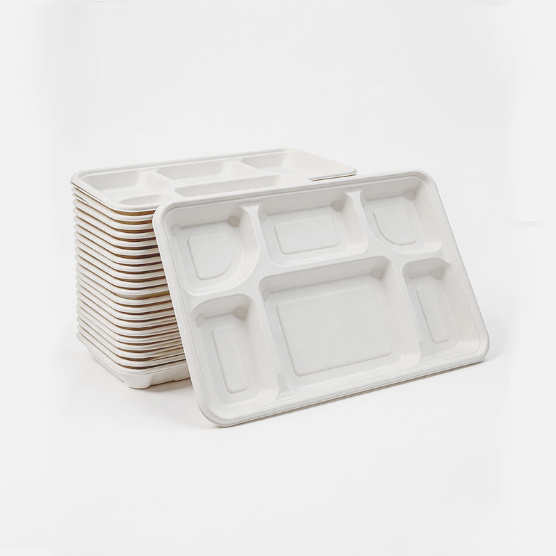 6-Com Biodegradable Lunch Trays 100% Sugarcane Pulp Heavy-Duty Takeout Trays for Restaruant