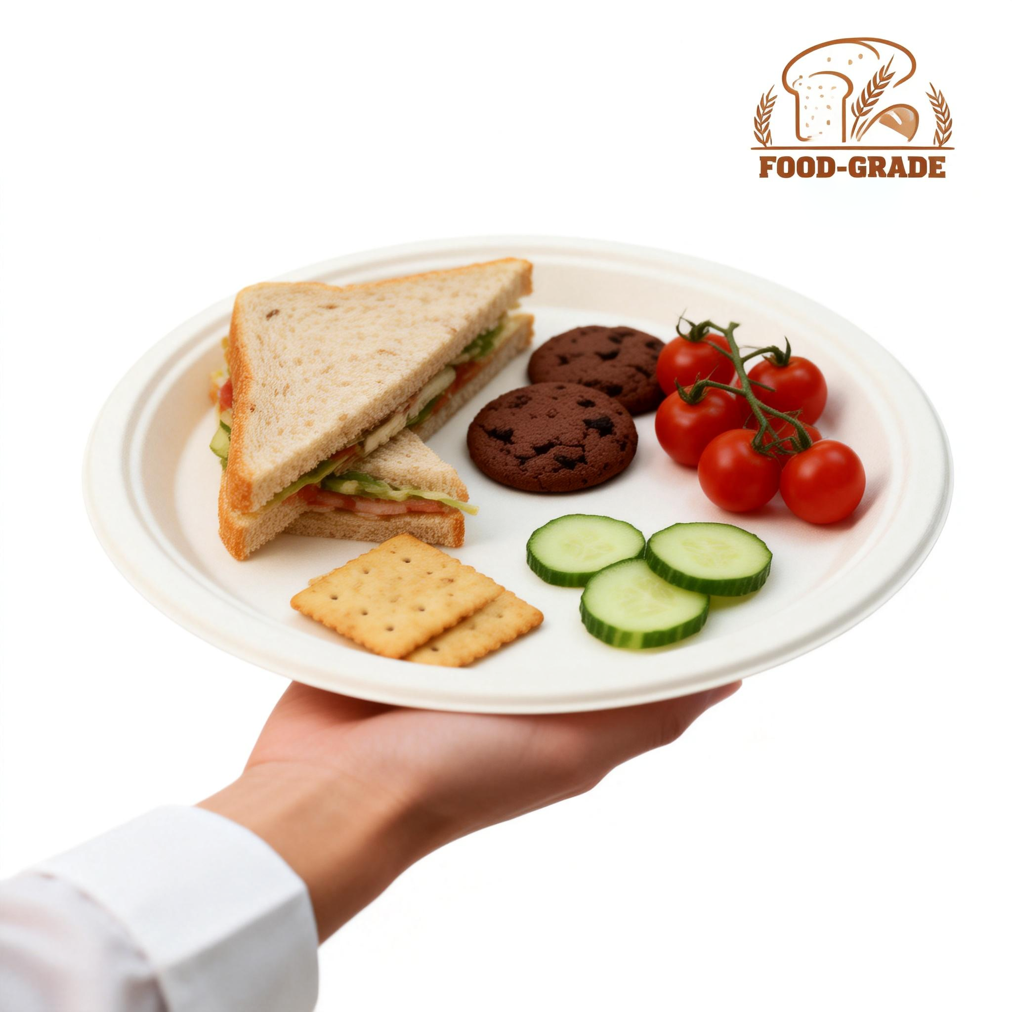 10”Biodegradable Sugarcane Bagasse Tray Round Shape Heavy-Duty Compostable Paper PlatesTakeaway Food Plate