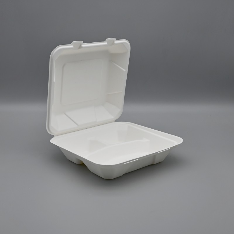 Disposable 3com 8'' BioBagasse Clamshell