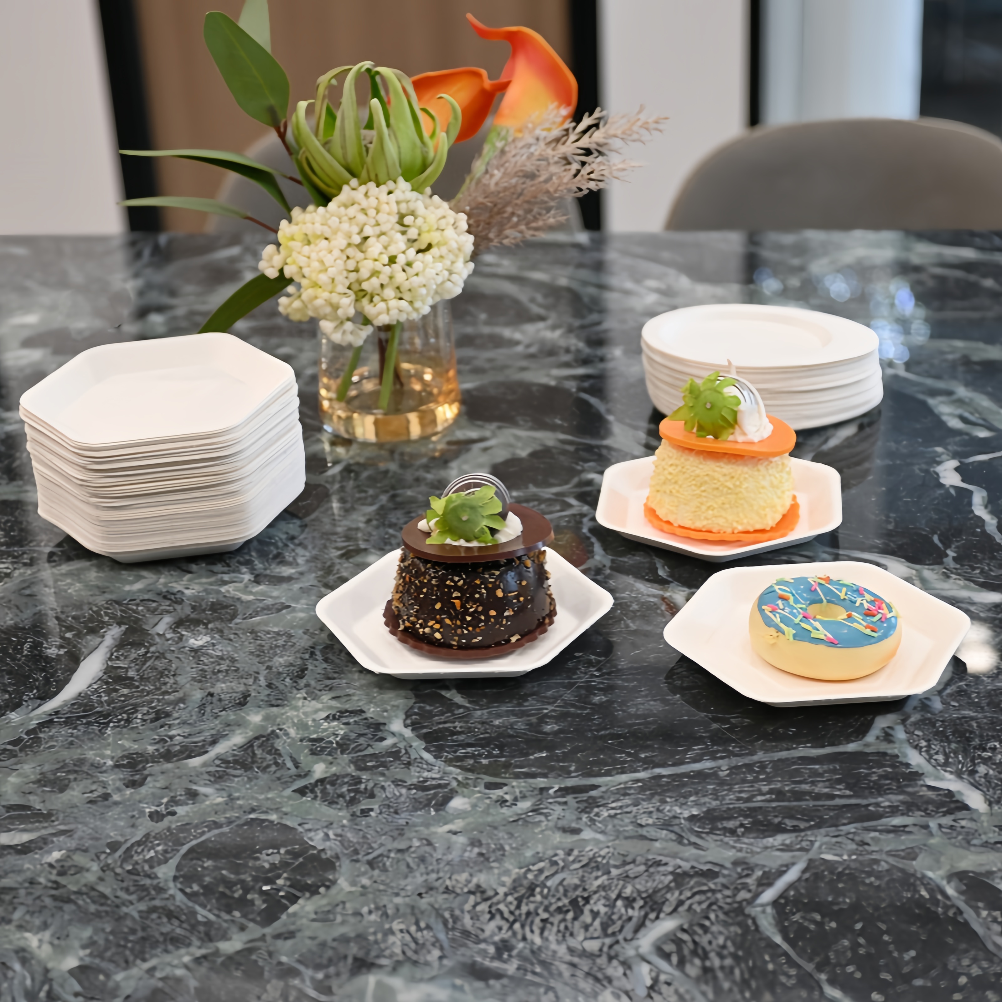 hexagon compostable plate sugarcane bagasse dishes
