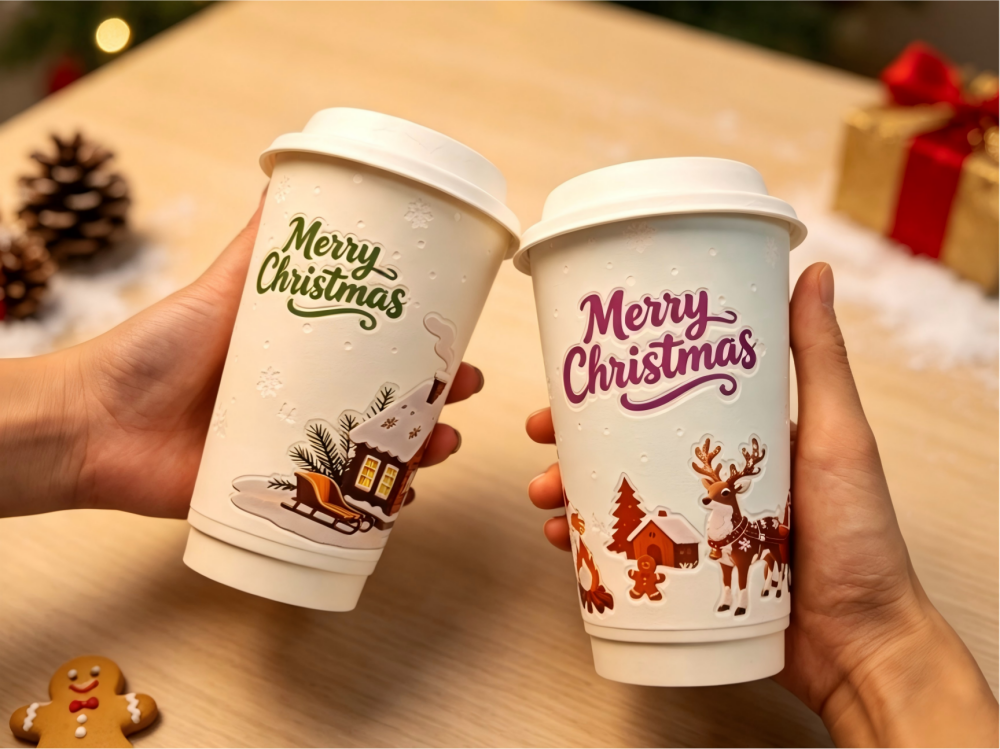 Christmas Double‑Wall Foamed‑Surface Disposable Paper Cups