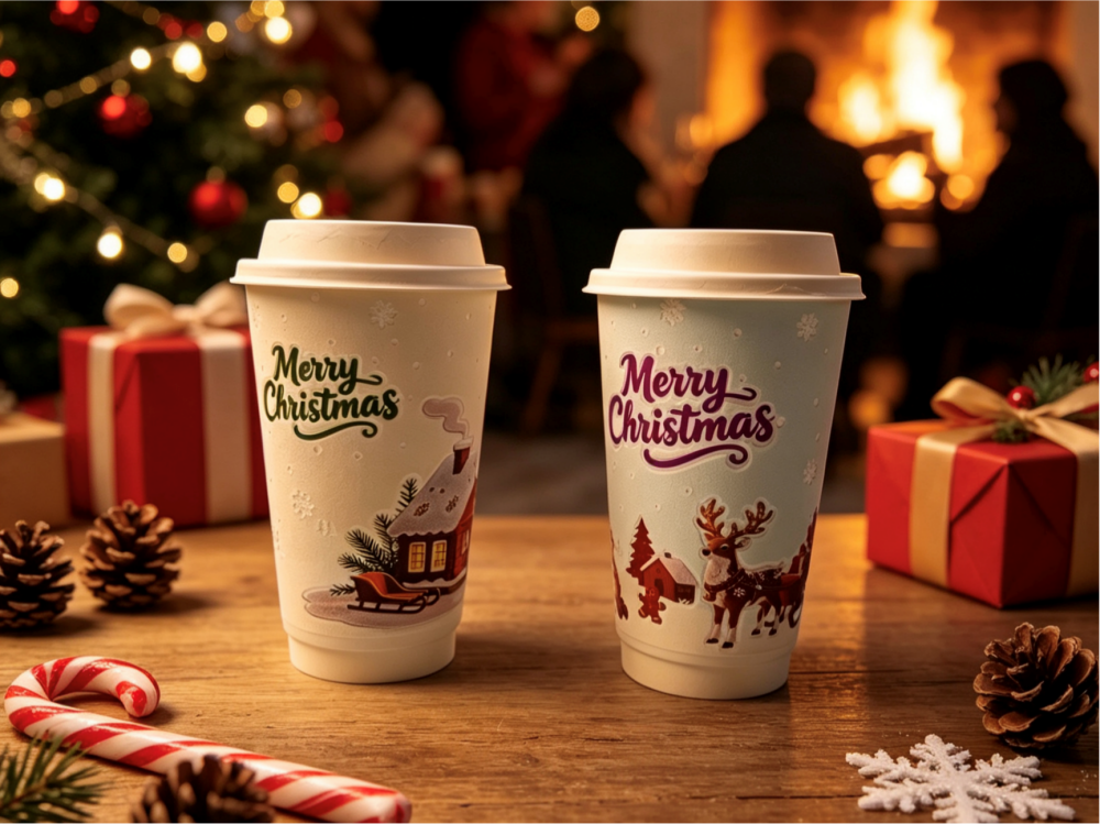 Christmas Double‑Wall Foamed‑Surface Disposable Paper Cups